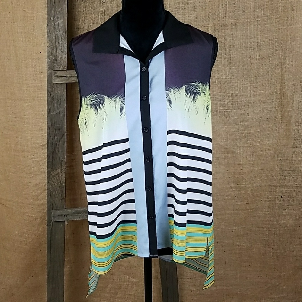 Clover‎ Canyon women S open back lightweight sleeveless Hi-Low button down